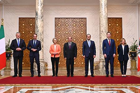 European Commission President Ursula von der LEYEN together with the Prime Ministers of Belgium, Italy, Greece, Cyprus and the Austrian Chancellor in Cairo, Egypt